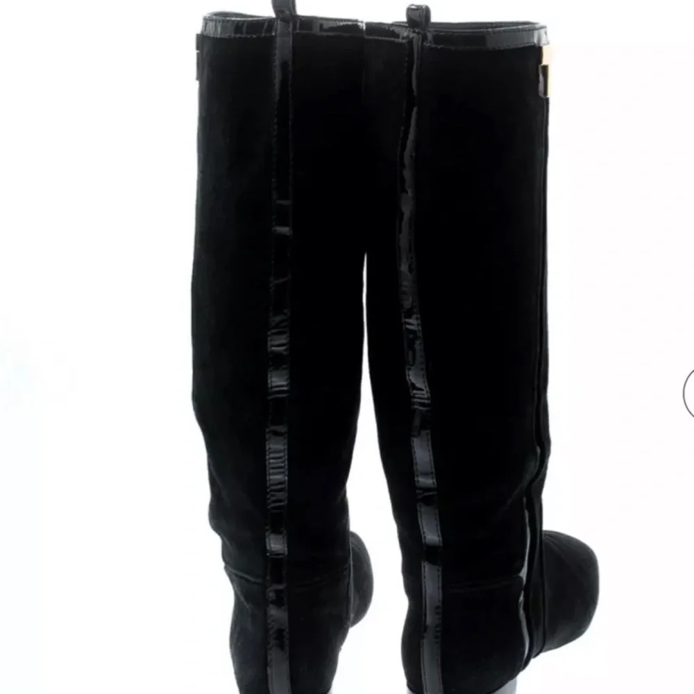 Tory Burch Black Suede and Patent Leather Knee High Boots Size 7.5